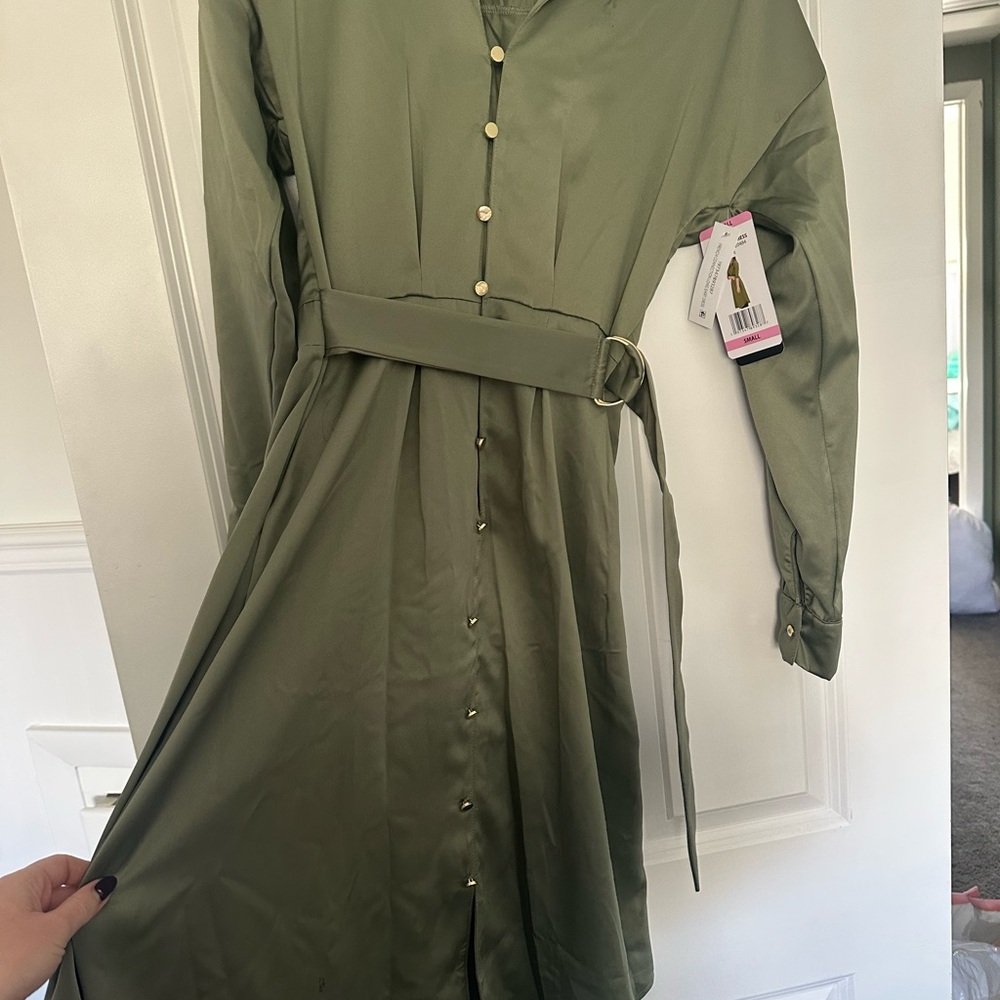 French Connection Sage Green Long Sleeve Dress